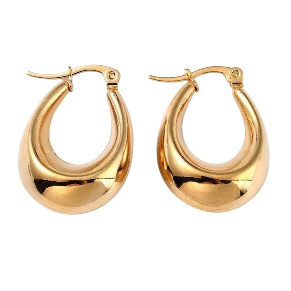 1 1/8 Inch 28mm Hoop Gold Tone Pierced Post Earrings - Picture 3 of 5